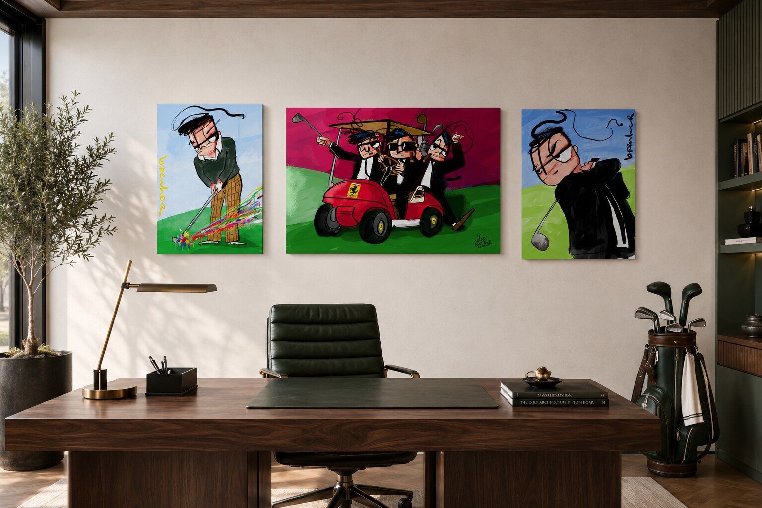 Golf cadeau als kunst in een modern directiekantoor