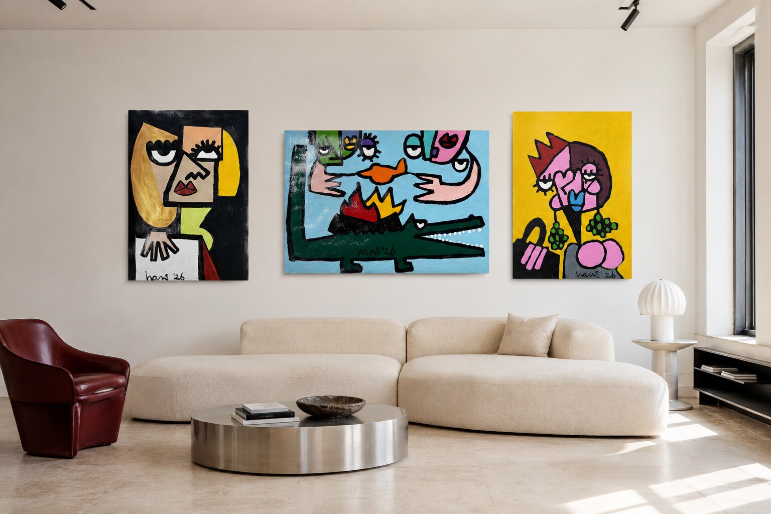 Originele schilderijen van een opkomende Nederlandse kunstenaar in een verzamelaarsinterieur